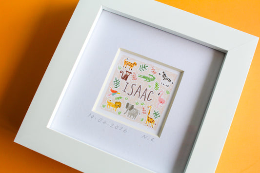 Personalised Baby Name Safari Mini Art Print