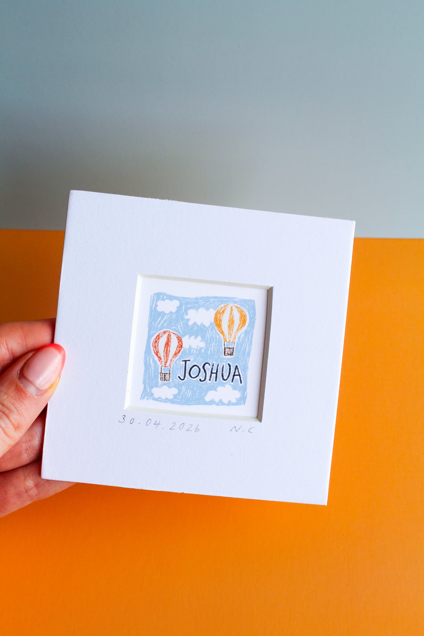 Personalised Baby Name Hot Air Balloon Mini Art Print