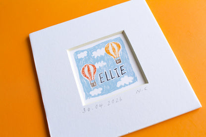 Personalised Baby Name Hot Air Balloon Mini Art Print