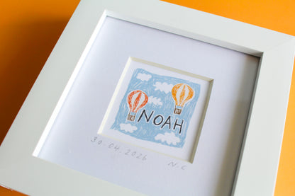 Personalised Baby Name Hot Air Balloon Mini Art Print