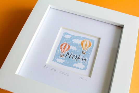 Personalised Baby Name Hot Air Balloon Mini Art Print