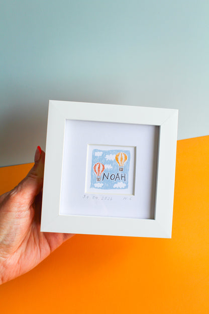 Personalised Baby Name Hot Air Balloon Mini Art Print