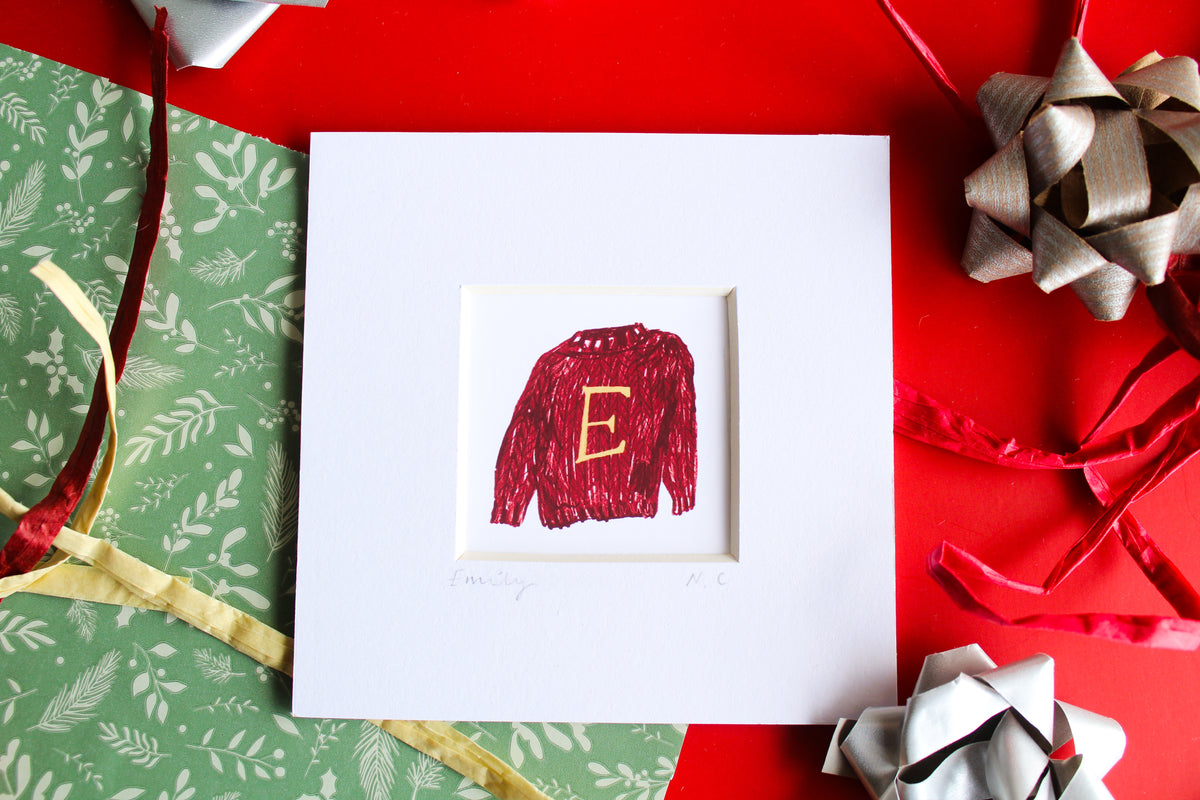 Christmas Jumper Personalised Letter Mini Art Print