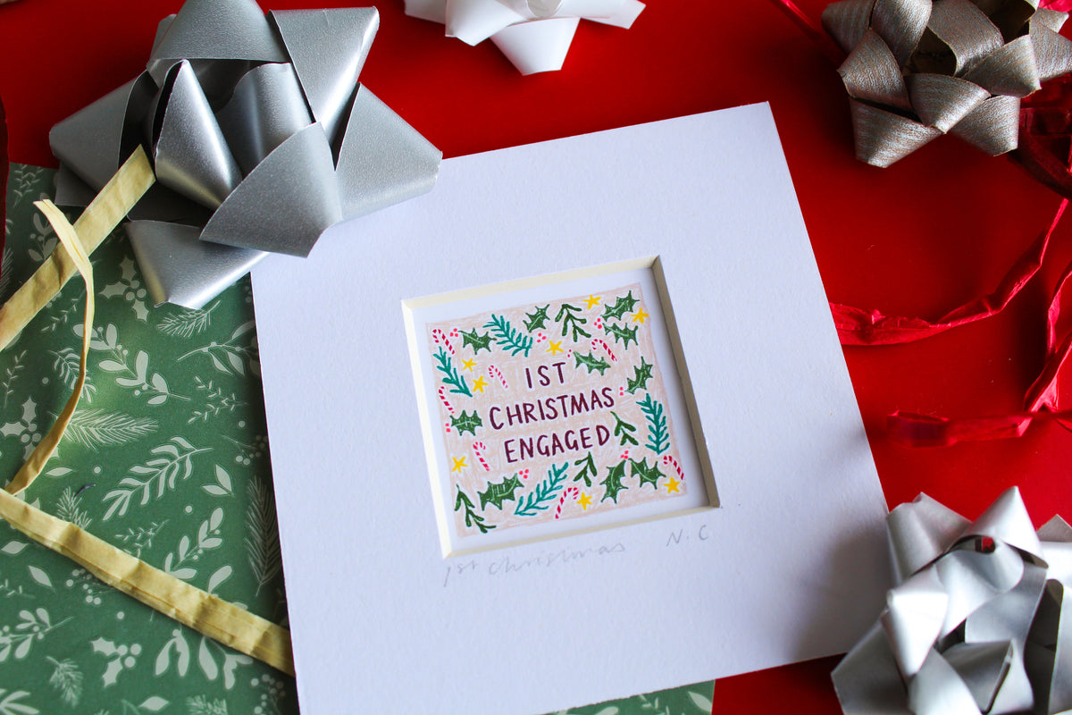 'First Christmas Engaged' Mini Art Print