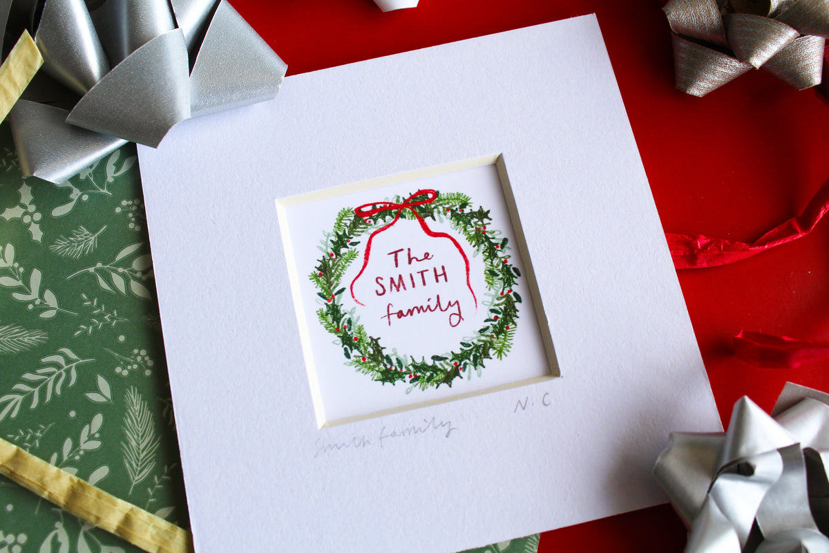 'Christmas Wreath' Personalised Name Mini Art Print