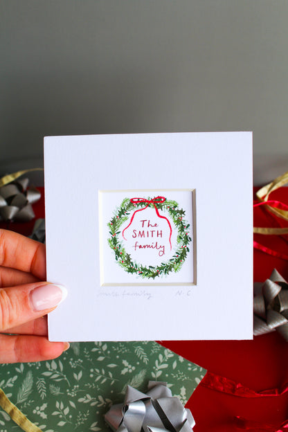 'Christmas Wreath' Personalised Name Mini Art Print