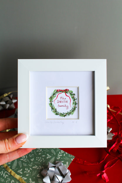 'Christmas Wreath' Personalised Name Mini Art Print