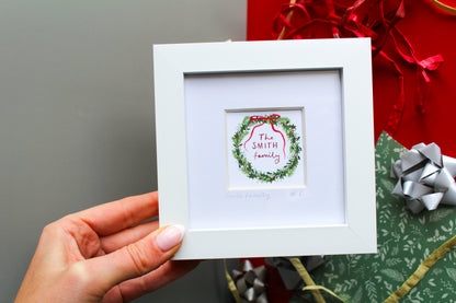 'Christmas Wreath' Personalised Name Mini Art Print