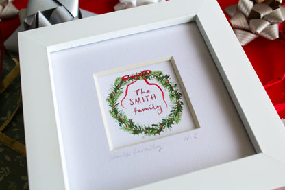 'Christmas Wreath' Personalised Name Mini Art Print