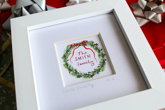 'Christmas Wreath' Personalised Name Mini Art Print