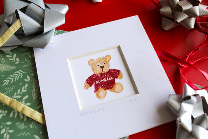 'Christmas Bear' Personalised Name Mini Art Print