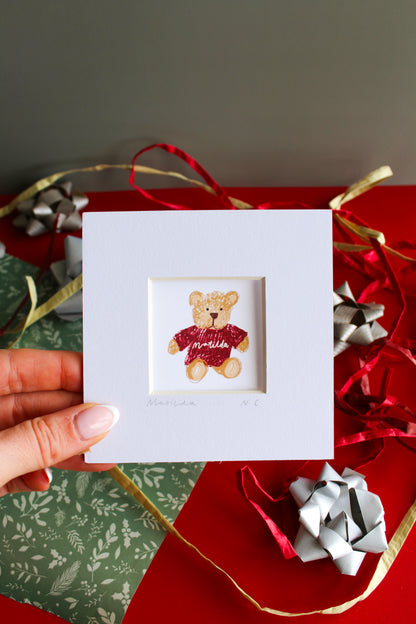 'Christmas Bear' Personalised Name Mini Art Print