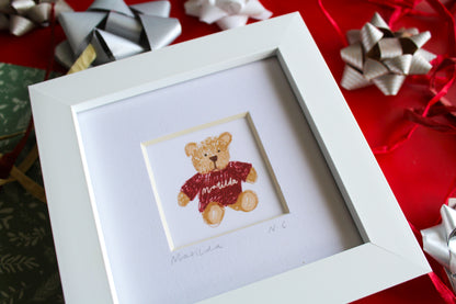 'Christmas Bear' Personalised Name Mini Art Print