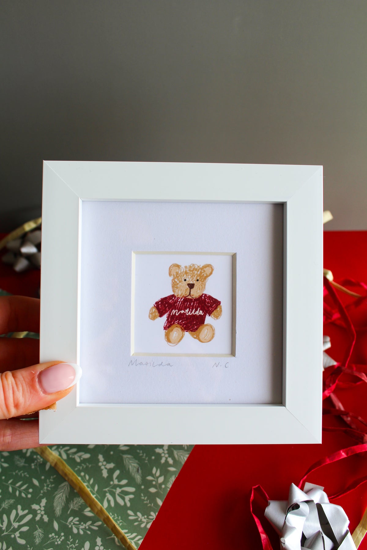'Christmas Bear' Personalised Name Mini Art Print