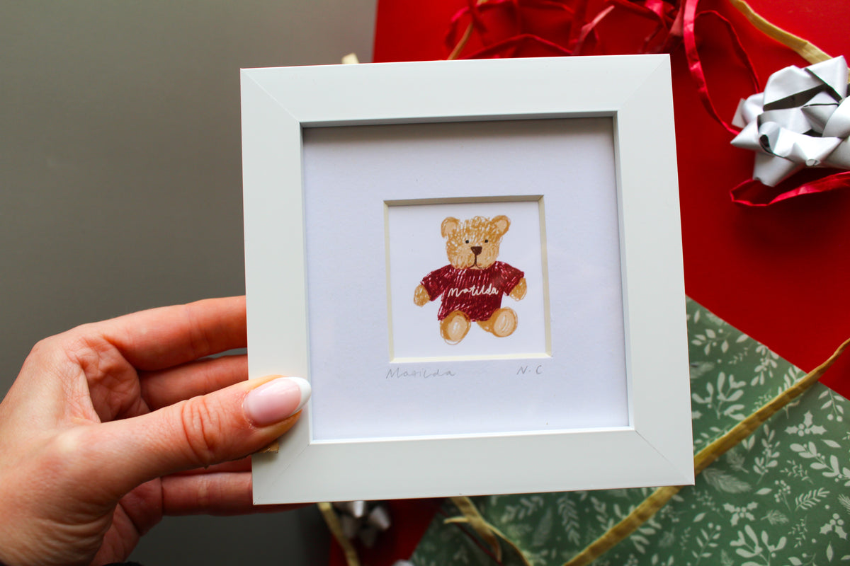 'Christmas Bear' Personalised Name Mini Art Print
