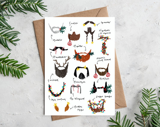 Funny Beard Christmas Card / Festive Greeting Card / Hand Drawn Christmas Card / Christmas Card