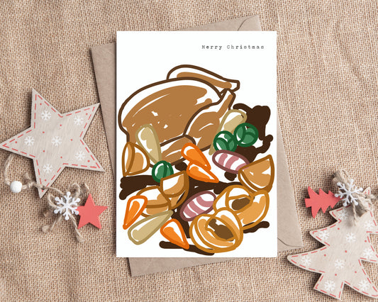 Christmas Dinner Christmas Card / Festive Greeting Card / Hand Drawn Christmas Card / Christmas Card