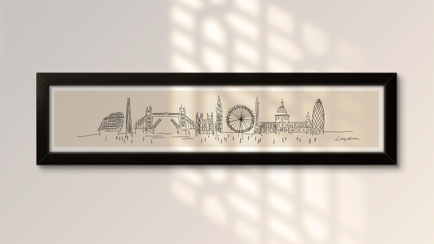 'London Skyline' Panoramic Art Print / Framed or Unframed / 60 cm x 12 cm