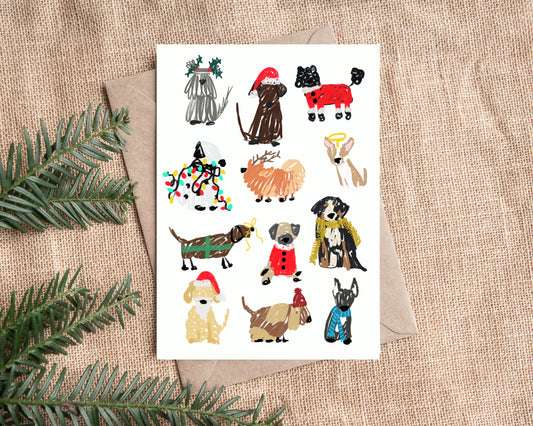 Dog Christmas Card / Festive Greeting Card / Hand Drawn Christmas Card / Christmas Card
