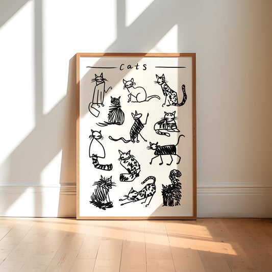 Cat Black and White Art Print