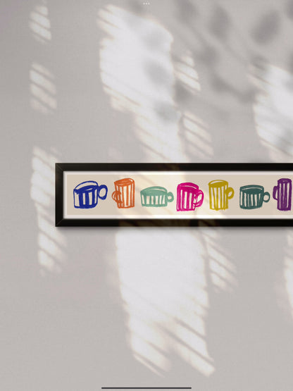 Coffee Mugs Panoramic Art Print / Framed or Unframed /  60 cm x 12 cm
