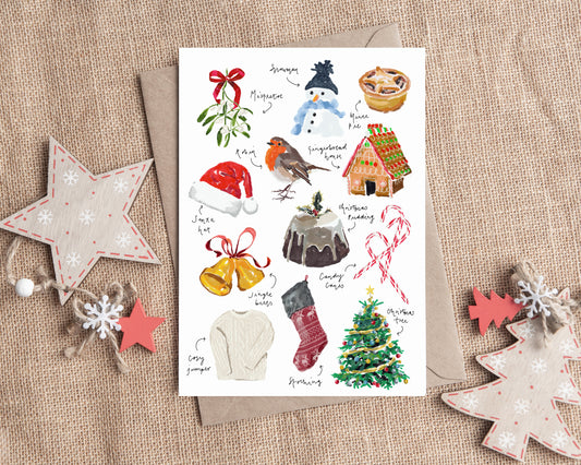 Traditional Christmas Card / Festive Greeting Card / Hand Drawn Christmas Card / Christmas Card