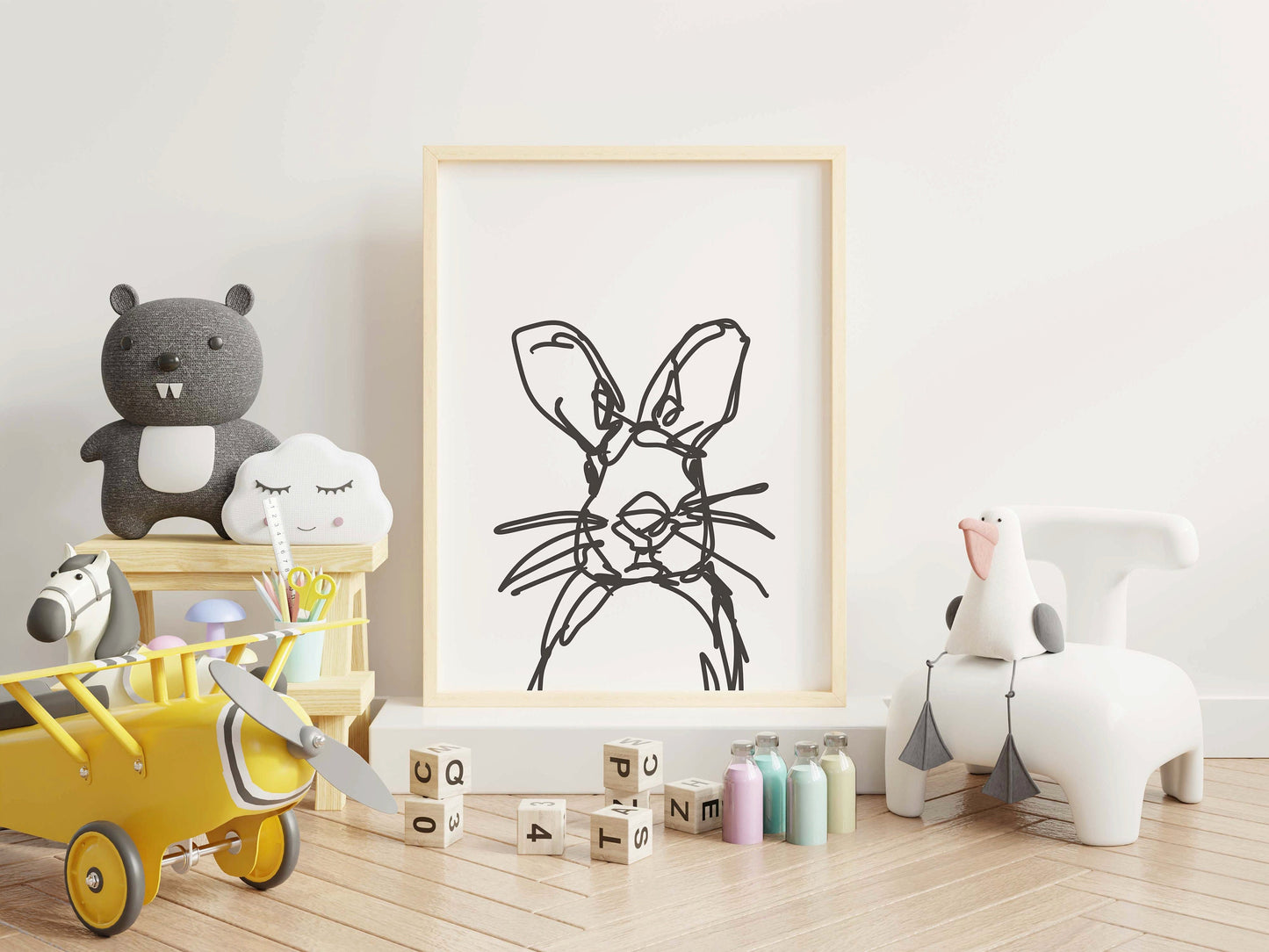 Rabbit Line Drawing Children's Art Print